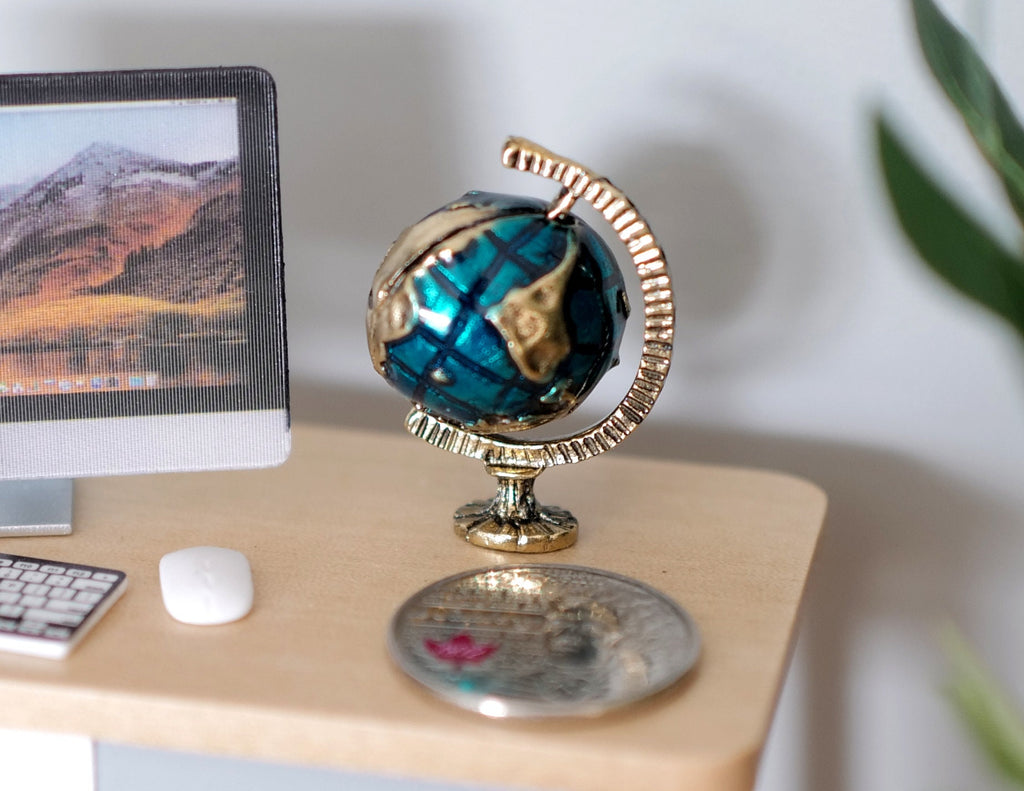 1:12 Scale Miniature Metal Desk Globe on Stand, 1-3/16 inch tall, DIY Dollhouse Supply