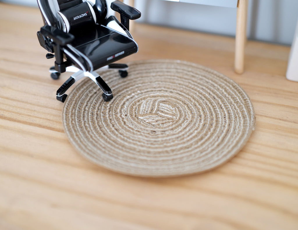 1:12 Scale Miniature Round Braided Area Rug, 4-1/2 inch dia., DIY Dollhouse Supply (natural beige)