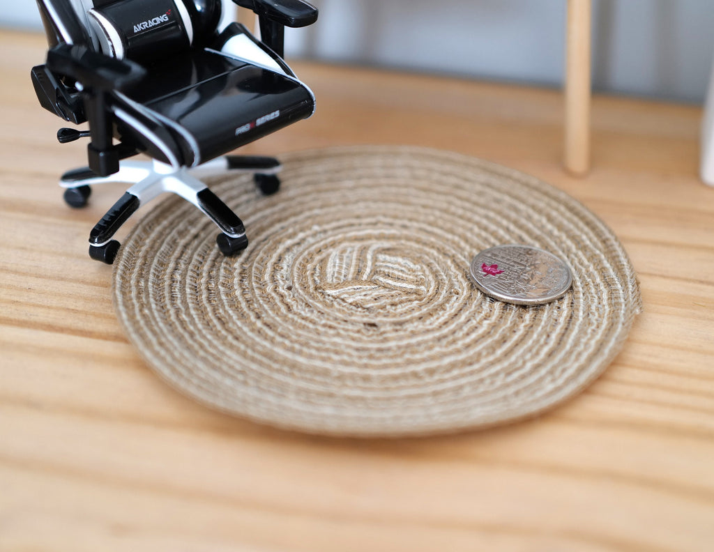 1:12 Scale Miniature Round Braided Area Rug, 4-1/2 inch dia., DIY Dollhouse Supply (natural beige)