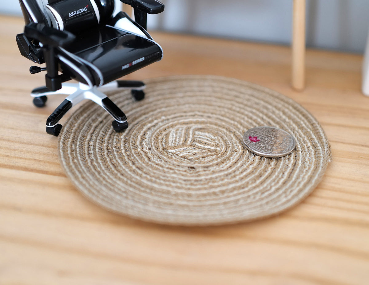 1:12 Scale Miniature Round Braided Area Rug, 4-1/2 inch dia., DIY Dollhouse Supply (natural beige)
