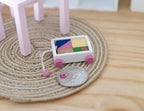 1:12 Scale Miniature Wood Pull Along Wagon with Building Blocks, 3-9/16 inch long, DIY Dollhouse Supply