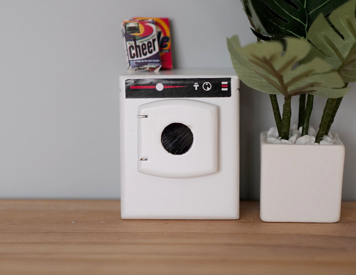 1:12 Scale Miniature Front Load Washing Machine with Black Door Ring, 2-3/8 inch tall, DIY Dollhouse Supply (white)