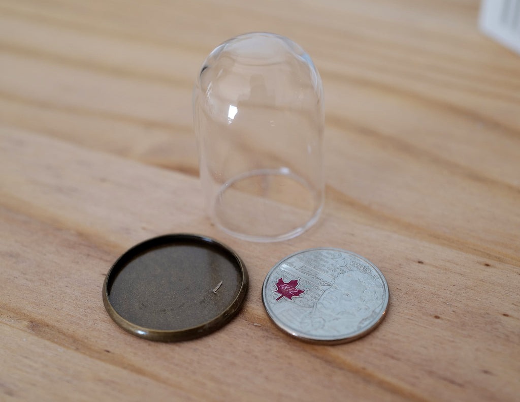 1:12 Scale Miniature Glass Dome on Bronze Metal Base, 1-1/2 inch tall, DIY Dollhouse Supply (large)