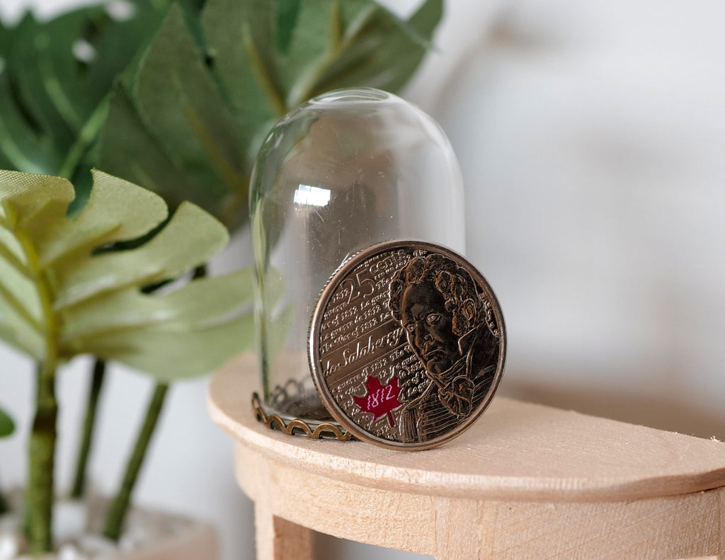 1:12 Scale Miniature Glass Dome on Round Bronze Metal Base, 1-3/16 inch dia., DIY Dollhouse Supply (large)