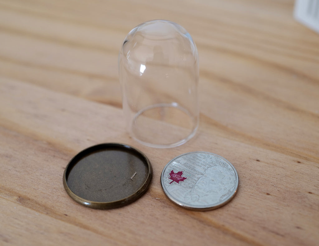 1:12 Scale Miniature Glass Dome on Round Bronze Metal Base, 1-3/16 inch dia., DIY Dollhouse Supply (large)
