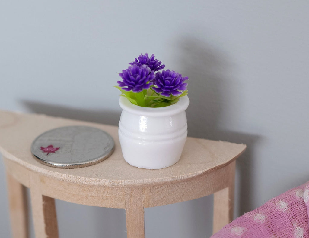 1:12 Scale Miniature Potted Plant with Purple Flowers, 13/16 inch tall, DIY Dollhouse Supply