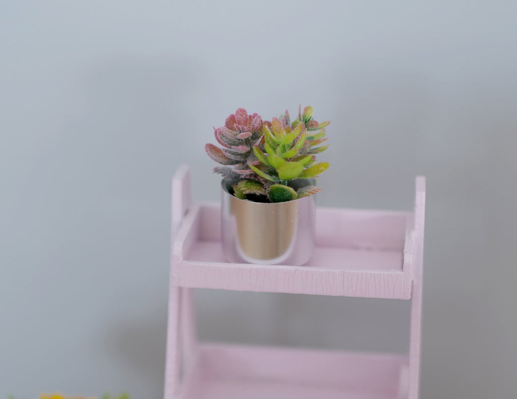 1:12 Scale Miniature Succulent Plants in Metal Pot, 1-3/16 inch tall, DIY Dollhouse Supply (silver) (F)