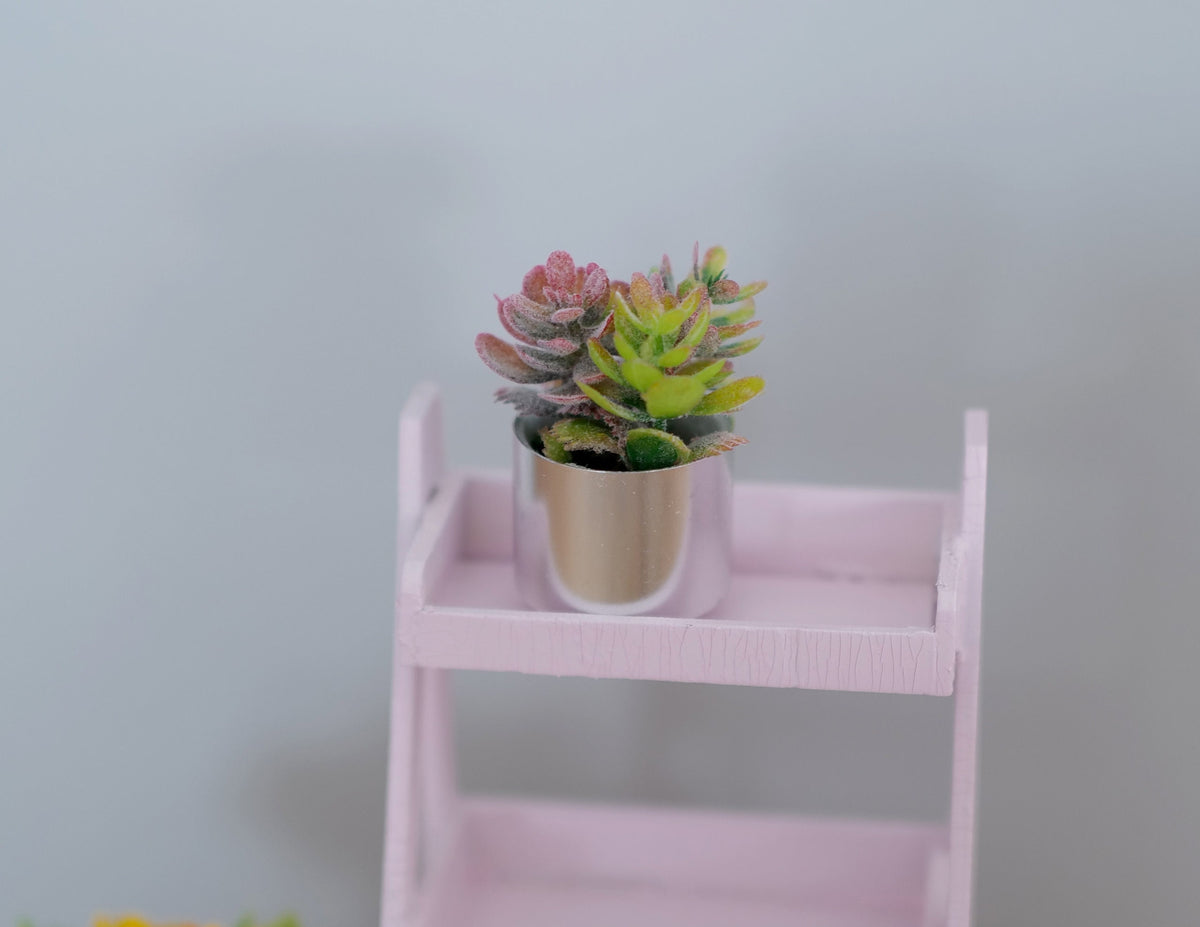 1:12 Scale Miniature Succulent Plants in Metal Pot, 1-3/16 inch tall, DIY Dollhouse Supply (silver) (F)
