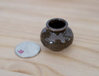 1:12 Scale Miniature Ceramic Round Vase, Wide Mouth, 1 inch tall, DIY Dollhouse Supply (dark olive brown)
