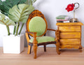 1:12 Scale Miniature Wood Armchair with Oval Back, Light Green Upholstered Seat, 3-3/8 inch tall, DIY Dollhouse Supply