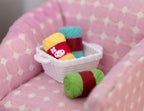 1:12 Scale Miniature Square Knitting Basket with 4 Yarn Skeins, 1-1/2 inch long, DIY Dollhouse Supply (white)
