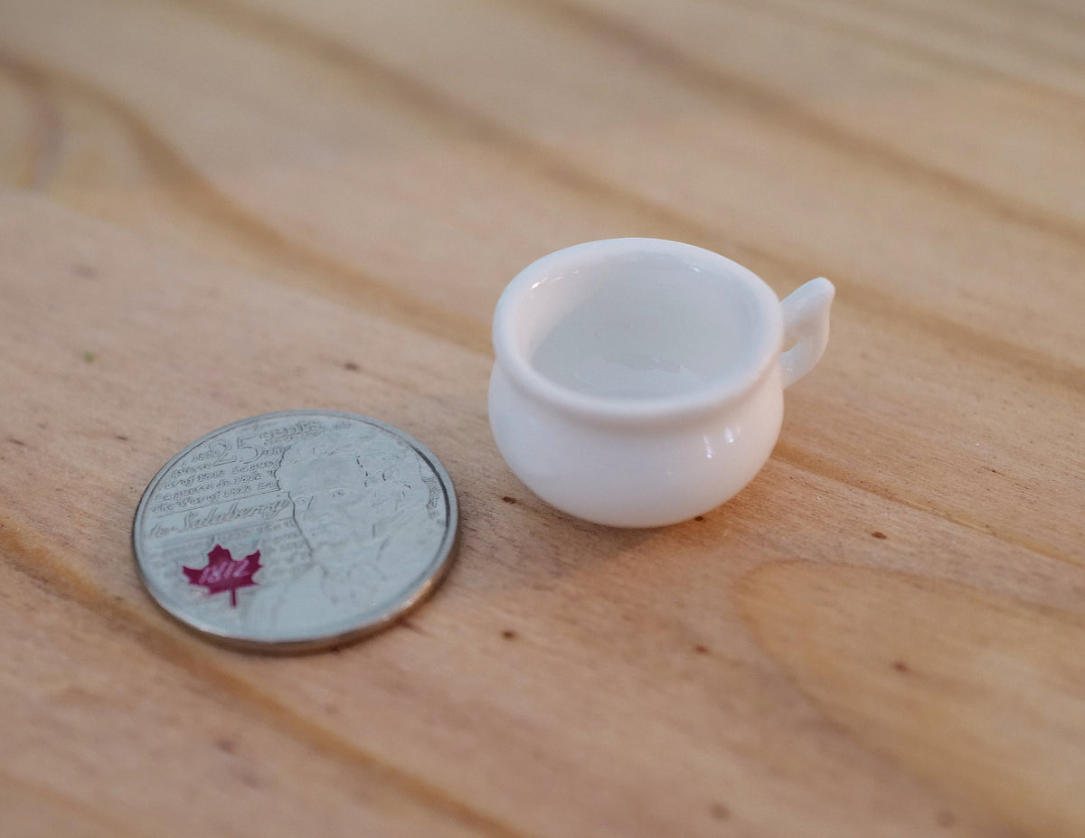 1:12 Scale Miniature Porcelain Soup Bowl with Handles, Lid and Saucer, 1 inch wide, DIY Dollhouse Supply (white)