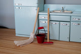 Dollhouse Supplies miniature 1:12 Bathroom Cleaning set Mop, Dust Mop and Metal Bucket set of 3 - D073