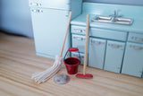 Dollhouse Supplies miniature 1:12 Bathroom Cleaning set Mop, Dust Mop and Metal Bucket set of 3 - D073