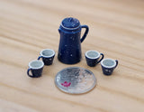 Dollhouse  miniature water tea pot with 4 cups kettle and coffee mug set - A038