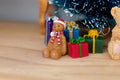 1:12 Scale Miniature Christmas Teddy Bear with Santa Hat and Scarf, Extra Small, 13/16 inch tall, DIY Dollhouse Supply (beige)