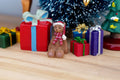1:12 Scale Miniature Christmas Teddy Bear with Red Scarf, Extra Small, 13/16 inch tall, DIY Dollhouse Supply (brown)