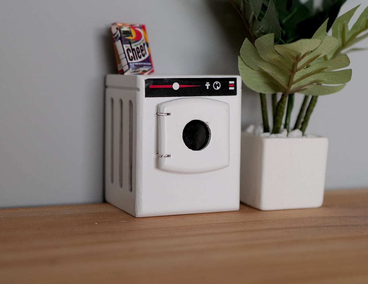 1:12 Scale Miniature Front Load Washing Machine with Black Door Ring, 2-3/8 inch tall, DIY Dollhouse Supply (white)