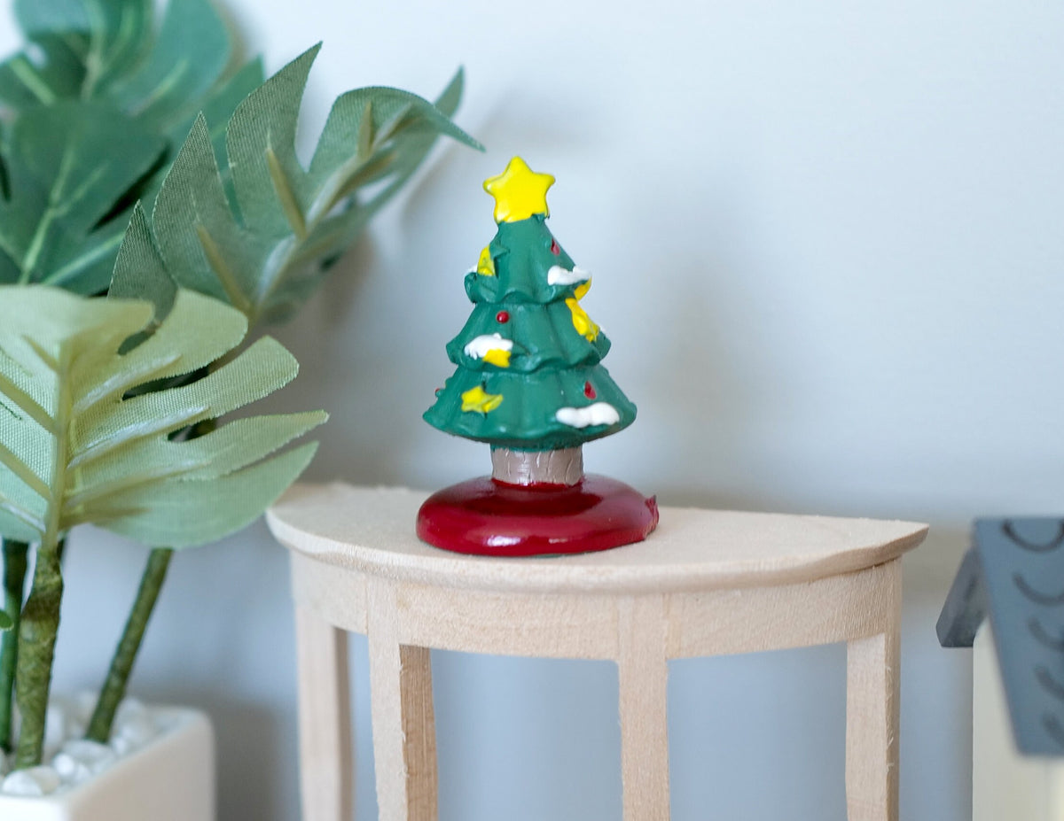 1:12 Scale Miniature Decorated Christmas Tree with Top Star, 3-1/8 inch tall, DIY Dollhouse Supply