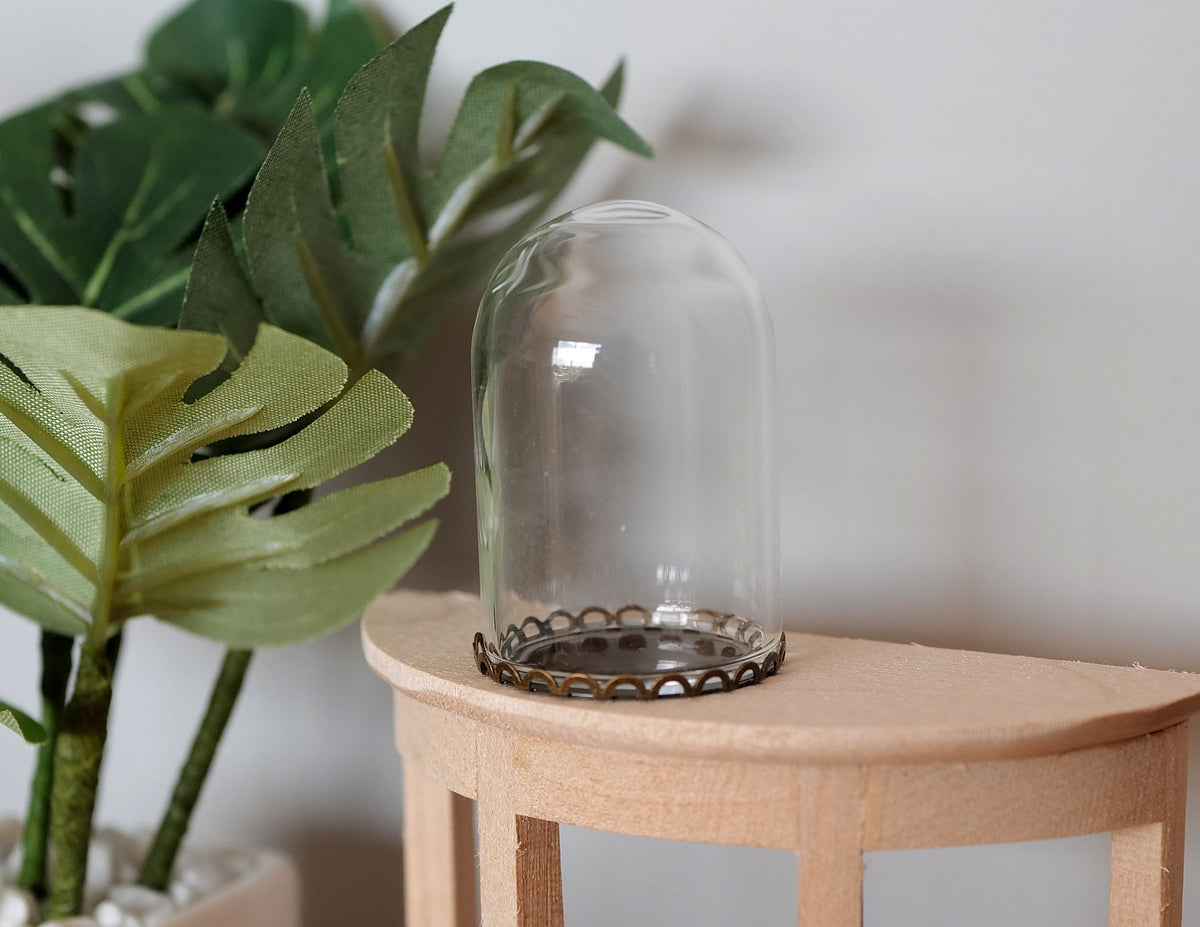 1:12 Scale Miniature Glass Dome on Round Bronze Metal Base, 1-3/16 inch dia., DIY Dollhouse Supply (large)