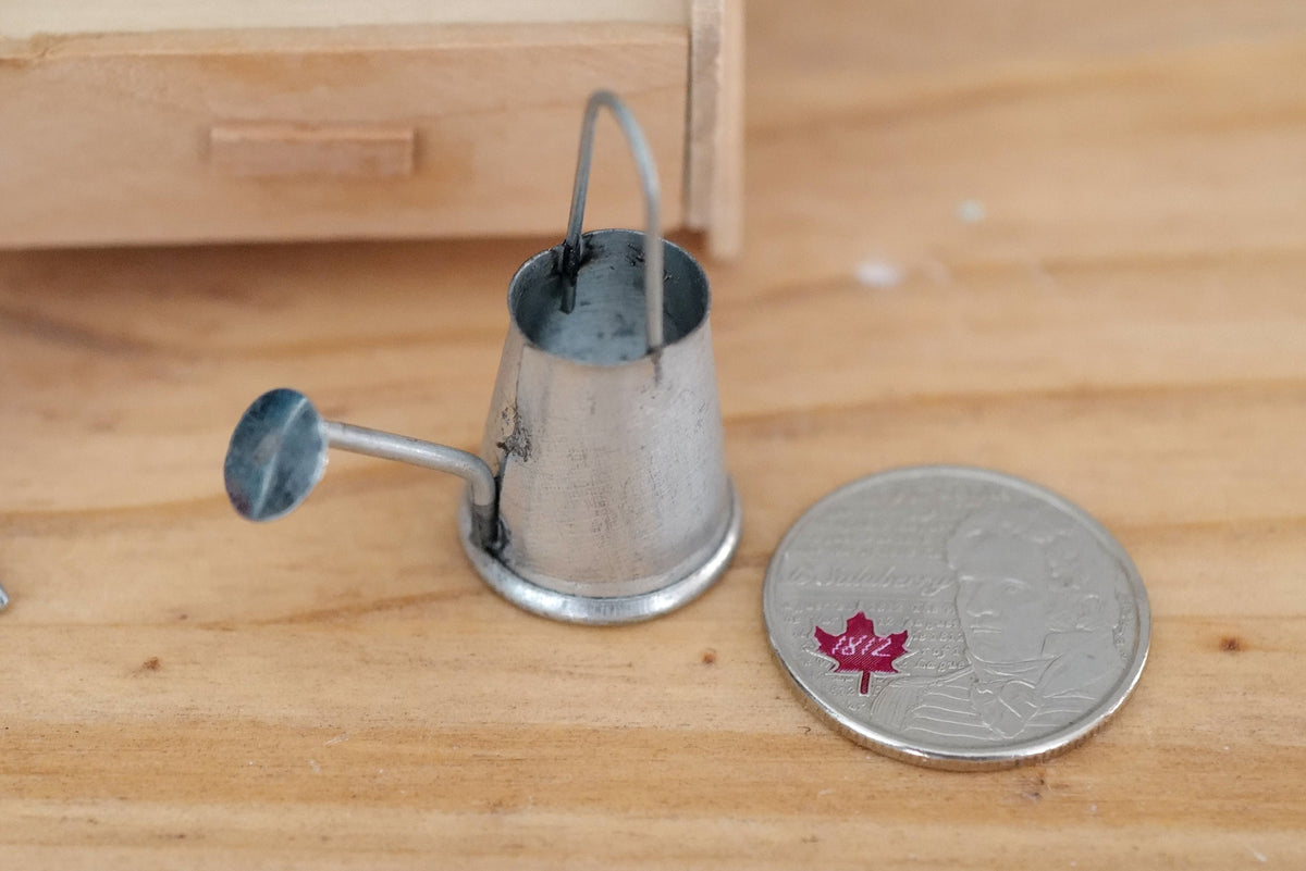 1:12 Scale Miniature Galvanized Metal Watering Can with Long Spout, 1-3/8 inch tall, DIY Dollhouse Supply
