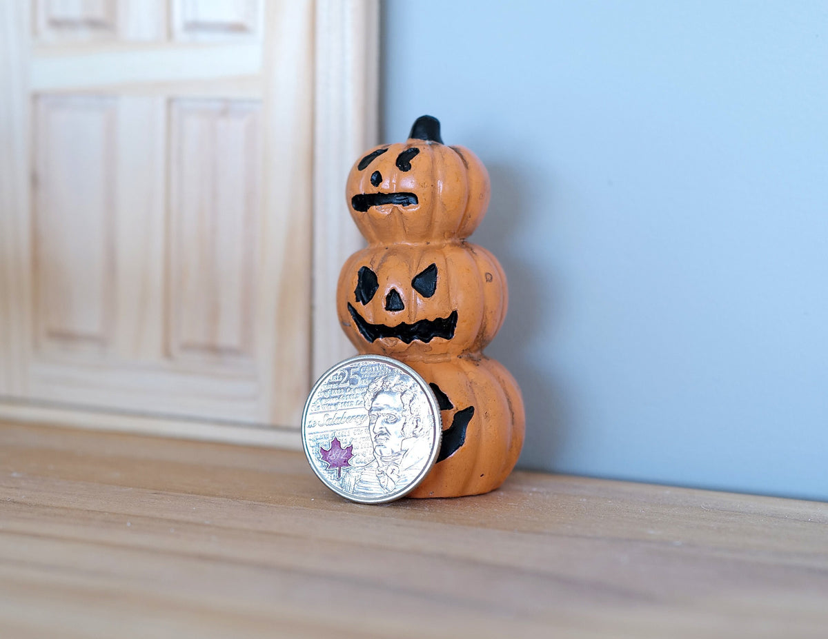 1:12 Scale Miniature Halloween Pumpkin Stack, 3 Carved Pumpkins, 2-3/8 inch tall, DIY Dollhouse Supply