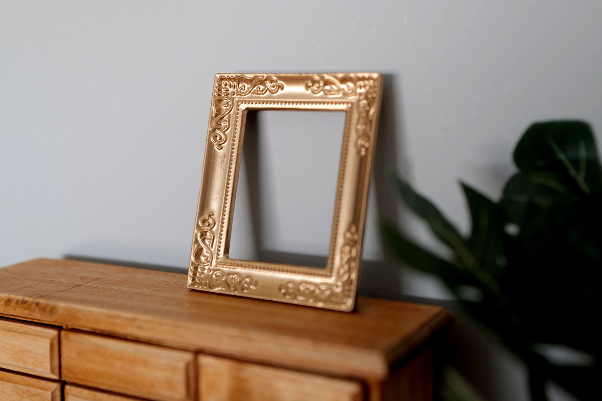 1:12 Scale Miniature Ornate Rectangular Picture Frame, 2-1/2 inch tall, DIY Dollhouse Supply (champagne gold)