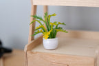 1:12 Scale Miniature Potted Leafy Plant in White Pot, 1-3/16 inch tall, DIY Dollhouse Supply (green and yellow)