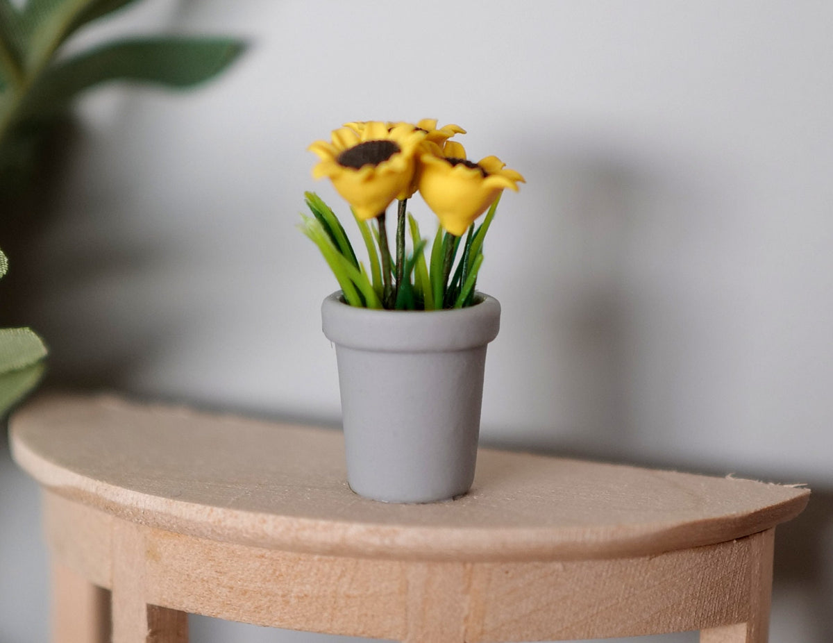 1:12 Scale Miniature Sunflowers in Gray Pot, 1-5/16 inch tall, DIY Dollhouse Supply