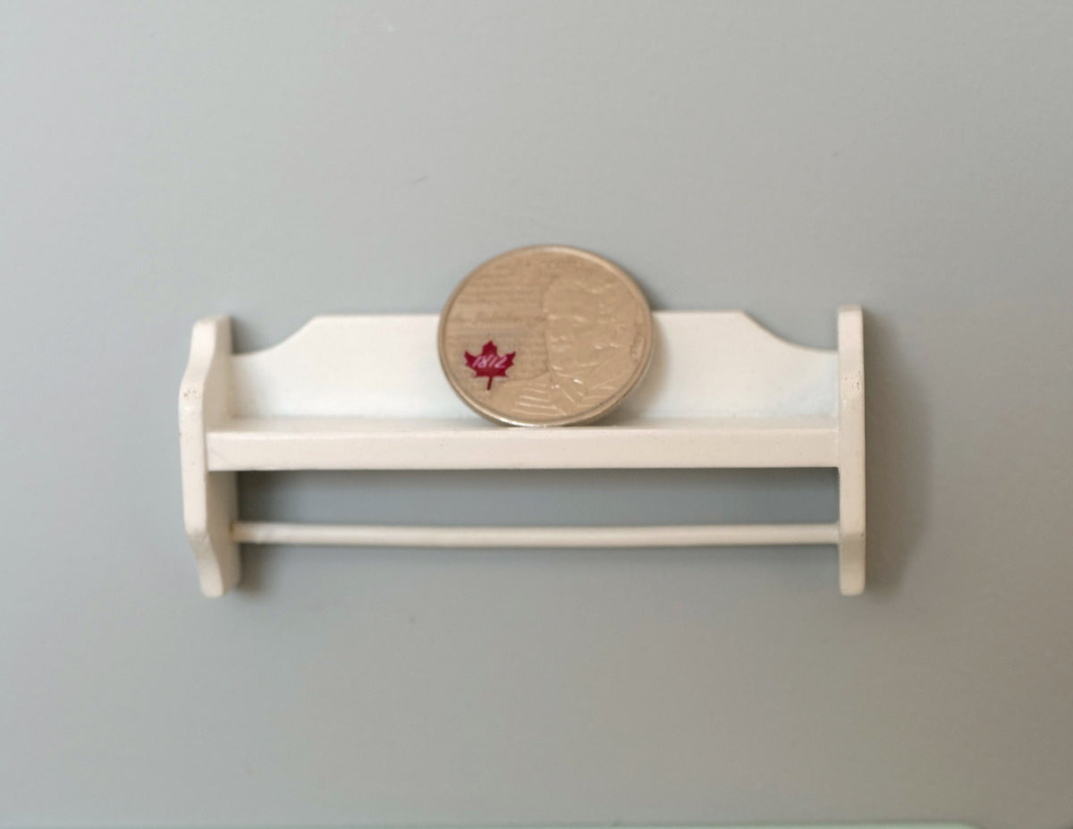 1:12 Scale Miniature Wood Plate Rail Wall Shelf, Shaped Side Brackets, 2-7/8 inch long, DIY Dollhouse Supply (white)