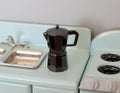 1:12 Scale Miniature Stovetop Coffee Maker, Fixed Lid, 1-3/16 inch tall, DIY Dollhouse Supply (metal) (black)