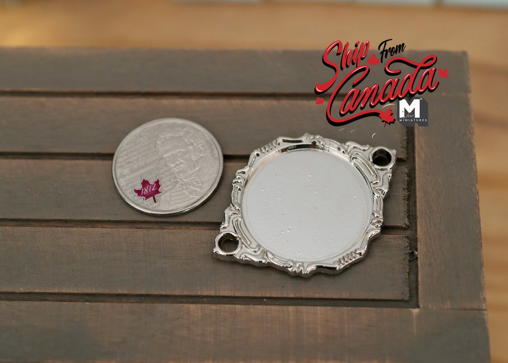 1:12 Scale Miniature Metal Ornate Serving Tray with Handles and Cake Plate, Set of 2, 1-11/16 inch long, DIY Dollhouse Supply (silver)