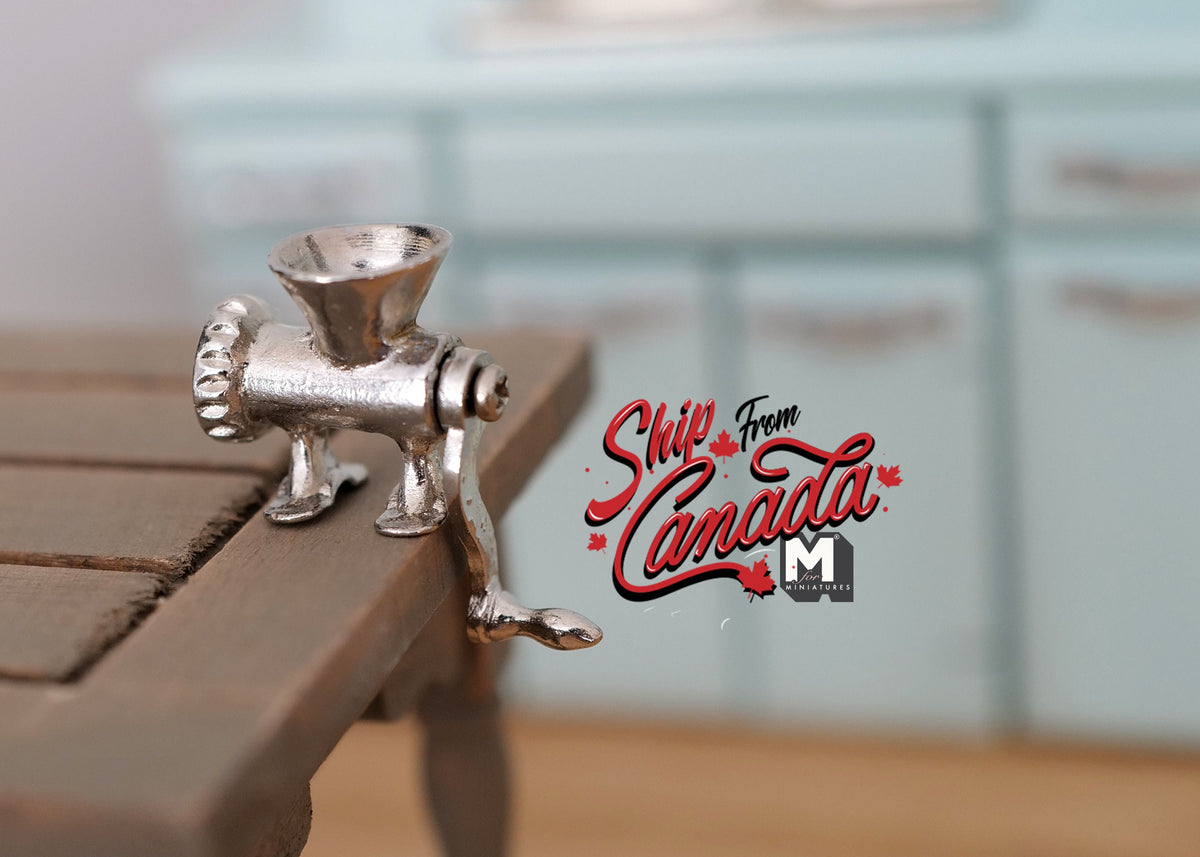 1:12 Scale Miniature Metal Meat Grinder, Hand Crank with Table Clamp, 1 inch tall, DIY Dollhouse Supply