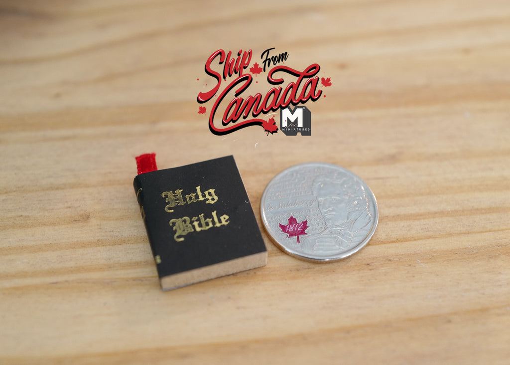 1:12 Scale Miniature Holy Bible Book with Ribbon Bookmark, 15/16 inch tall, DIY Dollhouse Supply (can't open) (black)