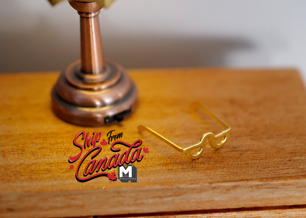1:12 Scale Miniature Metal Eyeglasses, 9/16 inch wide, DIY Dollhouse Supply (gold)