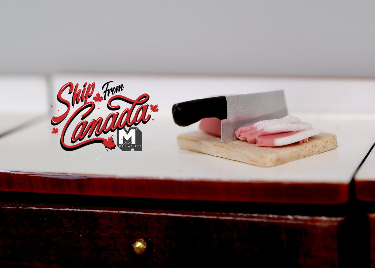 1:12 Scale Miniature Ground Meat on Cutting Board with Cleaver, 13/16 inch long, DIY Dollhouse Supply (non edible)