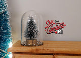 1:12 Dollhouse Miniature Decorated Christmas Tree under glass dome display on metal base - A092