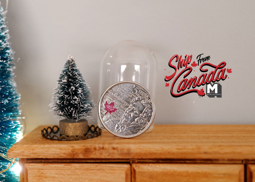 1:12 Scale Miniature Christmas Tree under Glass Dome, Metal Base, 1-1/2 inch tall, DIY Dollhouse Supply