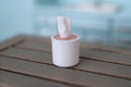 1:12 Scale Miniature Tabletop Tissue Roll Holder with Tissue, 9/16 inch tall, DIY Dollhouse Supply (white and pink)
