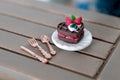 1:12 Scale Miniature Christmas Chocolate Waffle with Berries and Cream, Plate and Cutlery, 1/2 inch wide, DIY Dollhouse Supply