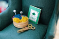 1:12 Scale Miniature Knitting Set with Yarn Bowl, Needles, Scissors and Book, Set of 5, DIY Dollhouse Supply