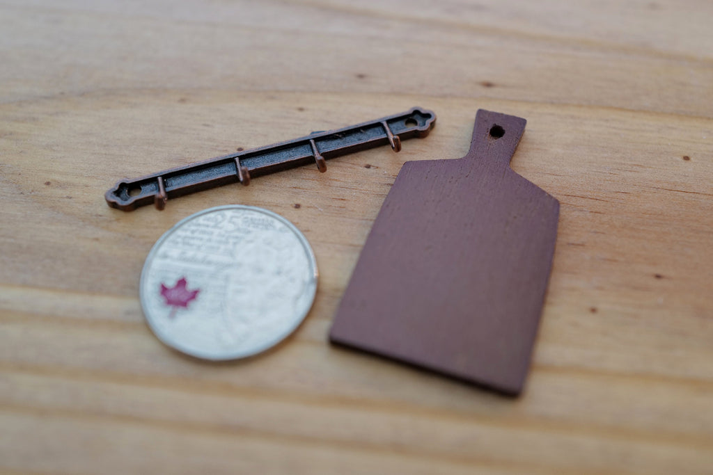 1:12 Scale Miniature Wood Cutting Board with Wall Hanger, 1-5/8 inch long, DIY Dollhouse Supply