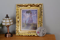 1:12 Miniature Paint with Ornate Frame Lady Holding Umbrella Parasol - F056