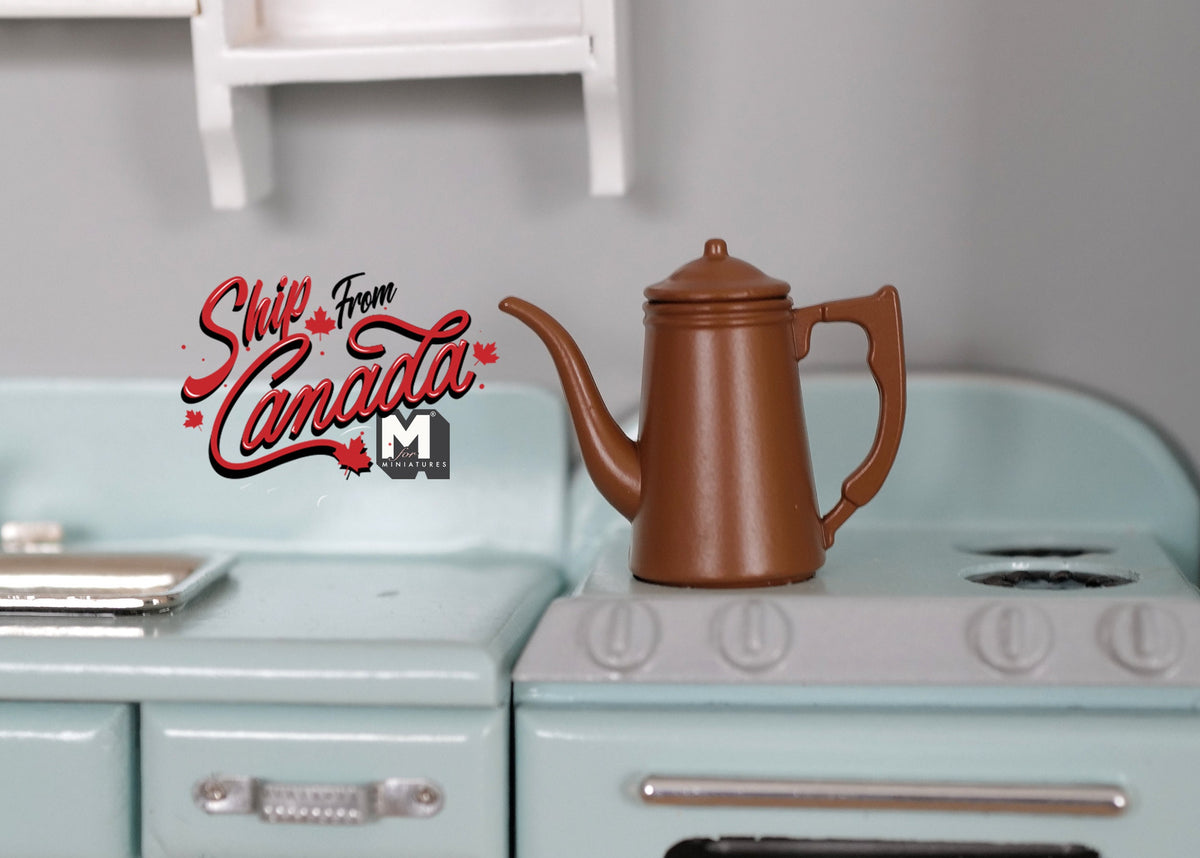 1:12 Scale Miniature Metal Gooseneck Kettle, 1-3/16 inch tall, DIY Dollhouse Supply (brown)