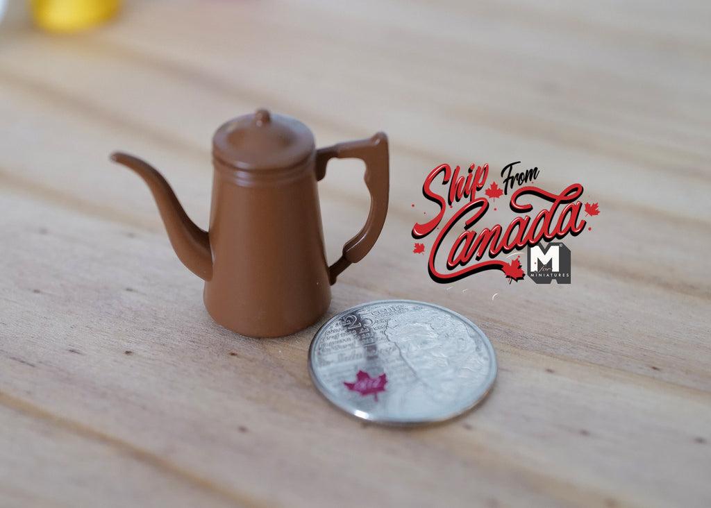 1:12 Scale Miniature Metal Gooseneck Kettle, 1-3/16 inch tall, DIY Dollhouse Supply (brown)