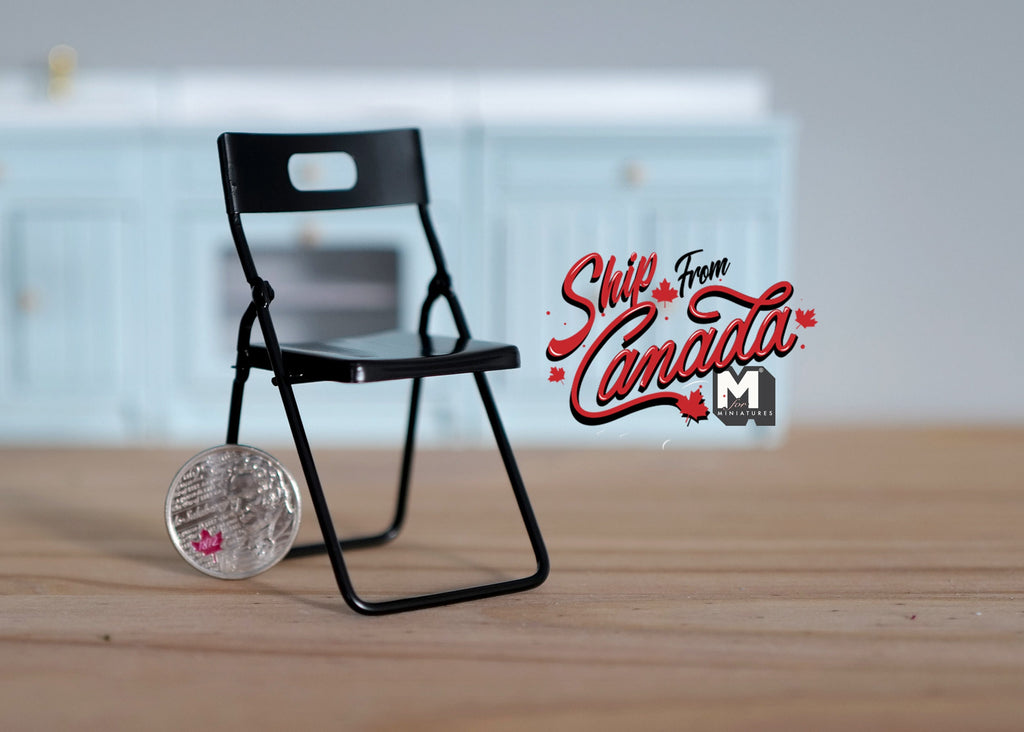 Dollhouse Folding Chair 1:12 Scale Miniature Black Metal - D031