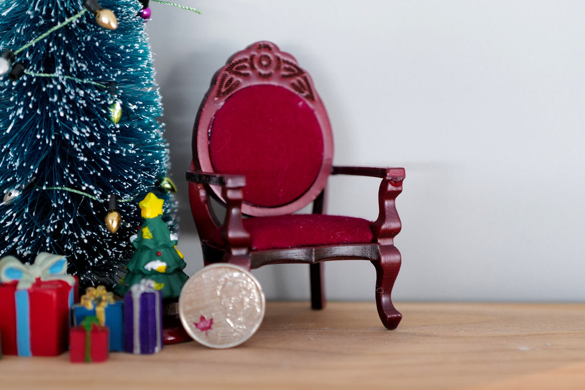 1:12 Scale Miniature Wood Armchair with Velvet Seat and Oval Back, 3-3/8 inch tall, DIY Dollhouse Supply (red)