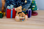 1:12 Scale Miniature Christmas Teddy Bear Playing a Drum, Sitting, 1-3/16 inch tall, DIY Dollhouse Supply (tan)