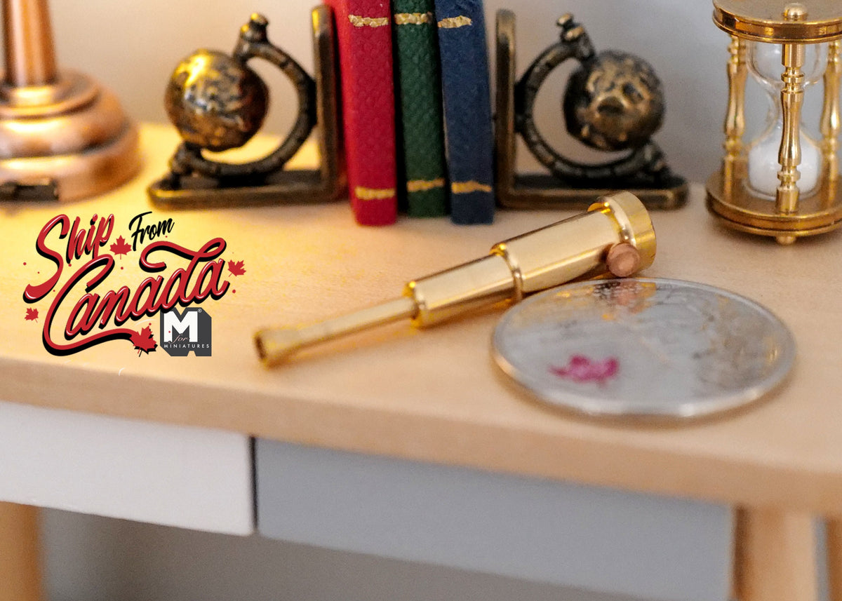 1:12 Scale Miniature Spyglass Telescope, Extendable, 13/16 inch long, DIY Dollhouse Supply (metal)