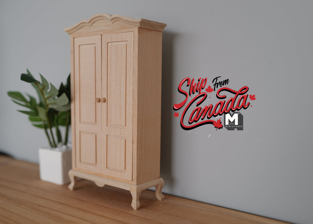 1:12 Dollhouse Supplies bedroom furniture miniature unfinished unpainted wooden dresser closet with 2 swing doors and top shelf - I033